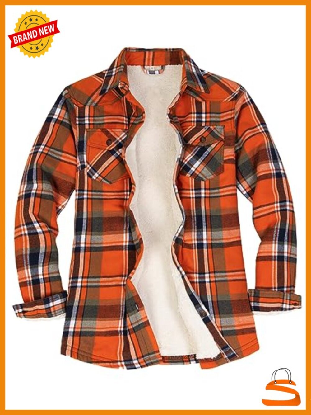 Sherpa Lined Flannel Jacket with Hand Pockets Plaid